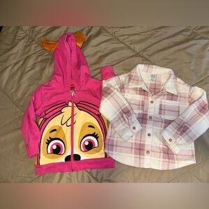 Pink Character Hoodie and Plaid Jacket